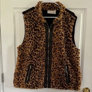 Chico's Tan and Black Leopard Faux Fur Vest